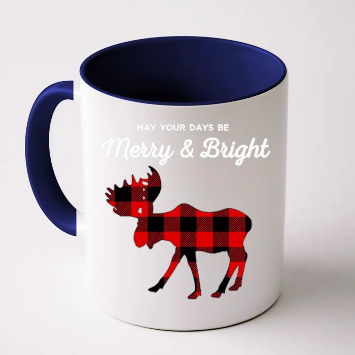 Merry And Bright Buffalo Plaid Christmas Moose Front & Back Coffee Mug