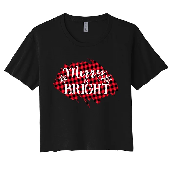 Merry And Bright Buffalo Plaid Christmas Women's Crop Top Tee