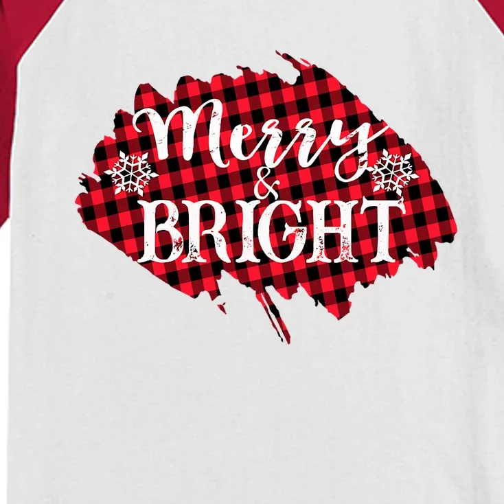 Merry And Bright Buffalo Plaid Christmas Kids Colorblock Raglan Jersey