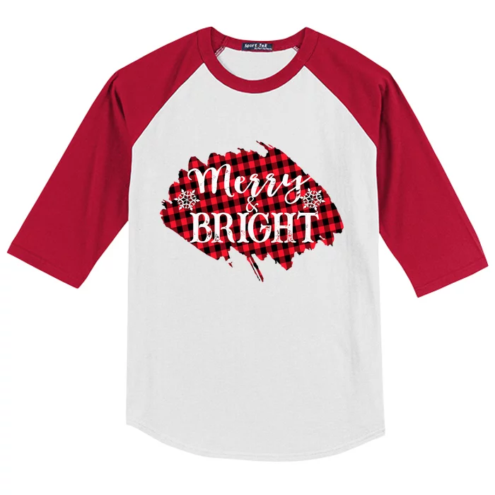 Merry And Bright Buffalo Plaid Christmas Kids Colorblock Raglan Jersey