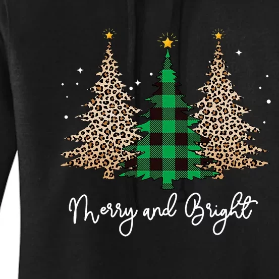 Merry And Bright Leopard Plaid Christmas Trees Women's Pullover Hoodie