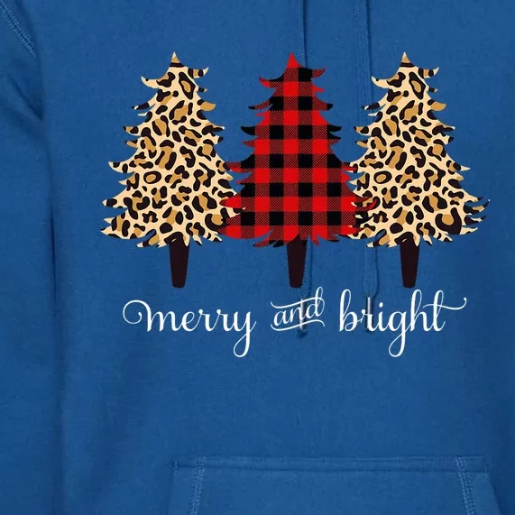 Merry And Bright Leopard Print And Buffalo Plaid Christmas Premium Hoodie