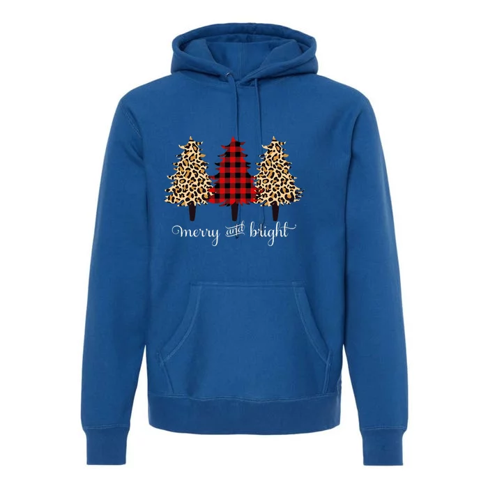 Merry And Bright Leopard Print And Buffalo Plaid Christmas Premium Hoodie