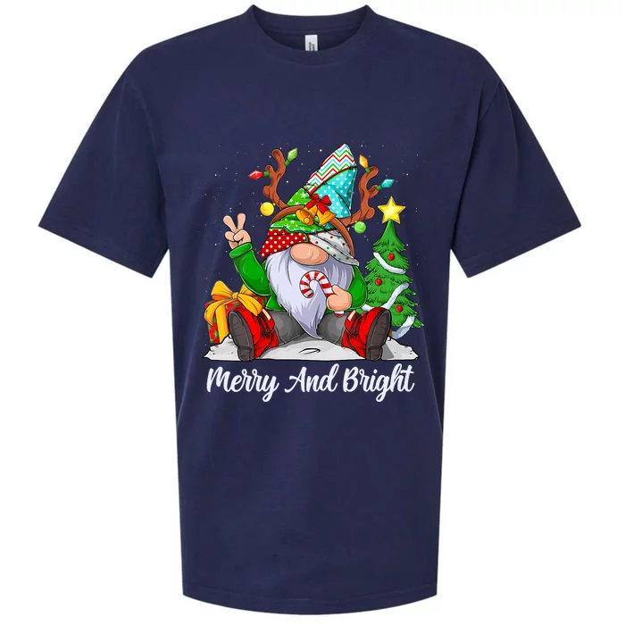 Merry And Bright Christmas Gnome Family Pajamas Matching Vneck Sueded Cloud Jersey T-Shirt