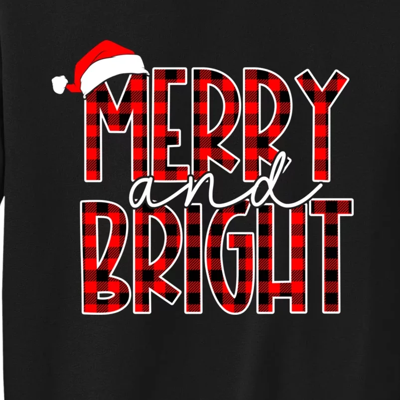 Merry And Bright Buffalo Plaid Red Santa Hat Christmas Xmas Sweatshirt