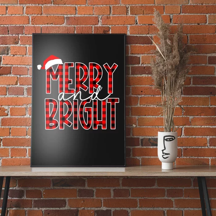 Merry And Bright Buffalo Plaid Red Santa Hat Christmas Xmas Poster