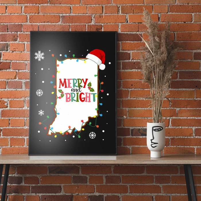 Merry And Bright Christmas Lights Xmas Indiana State Vneck Poster