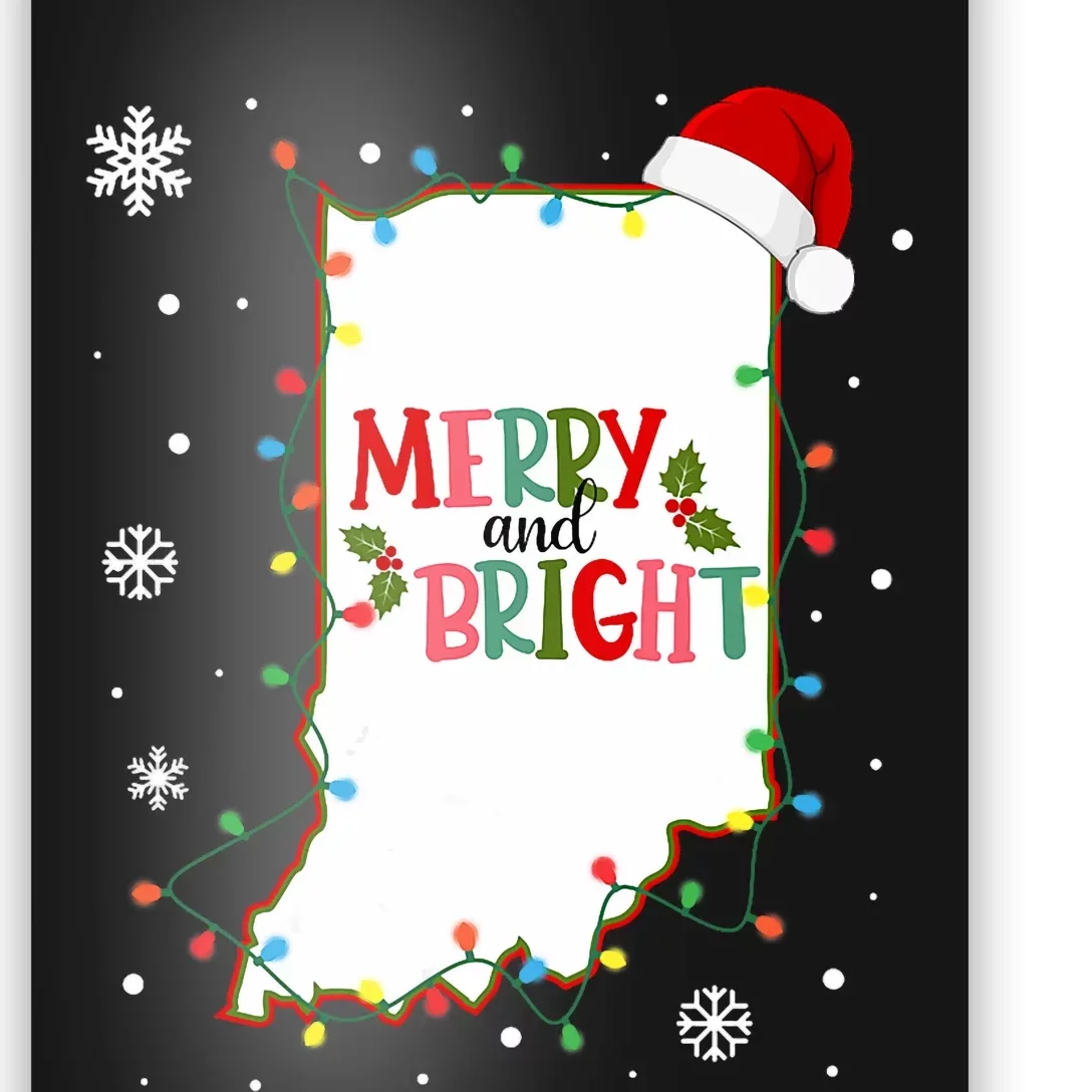 Merry And Bright Christmas Lights Xmas Indiana State Vneck Poster