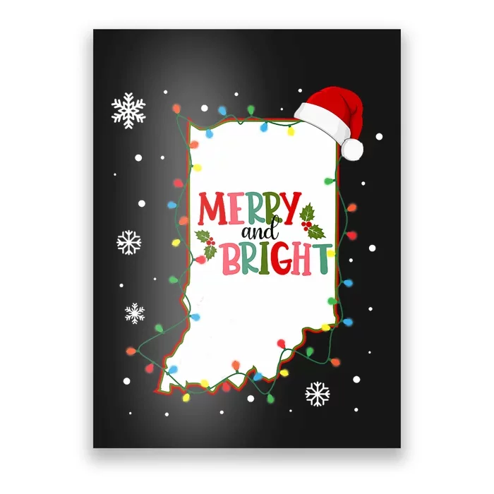 Merry And Bright Christmas Lights Xmas Indiana State Vneck Poster