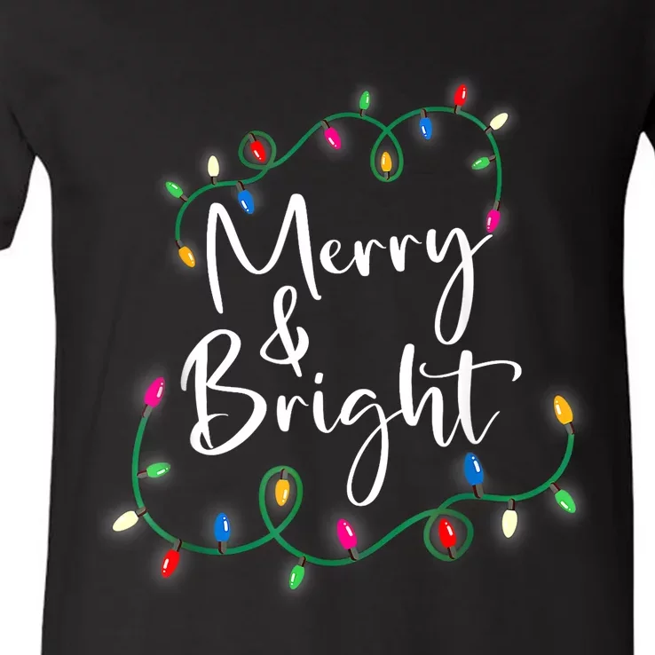 Merry And Bright Christmas Lights Xmas Holiday Family Match V-Neck T-Shirt