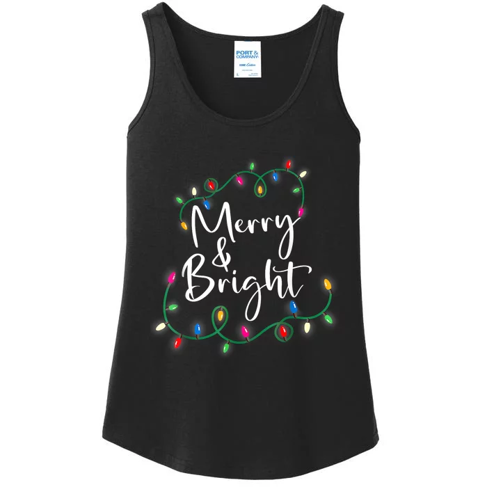 Merry And Bright Christmas Lights Xmas Holiday Family Match Ladies Essential Tank