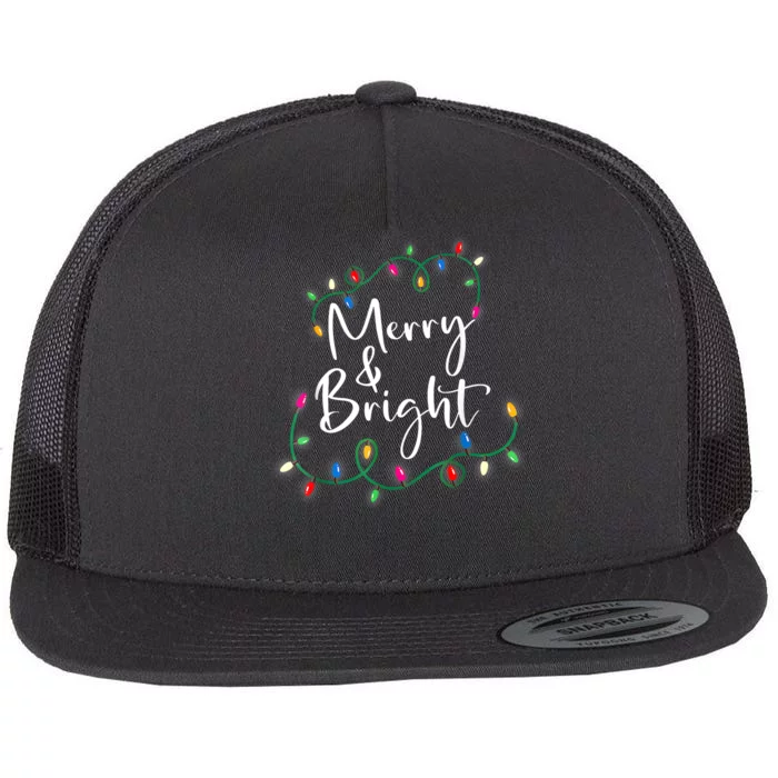 Merry And Bright Christmas Lights Xmas Holiday Family Match Flat Bill Trucker Hat