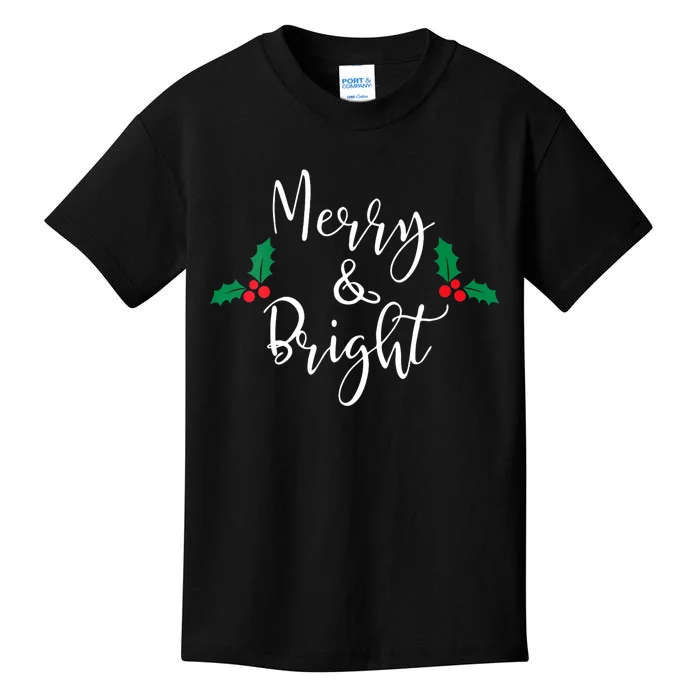 Merry And Bright Christmas Vneck Kids T-Shirt