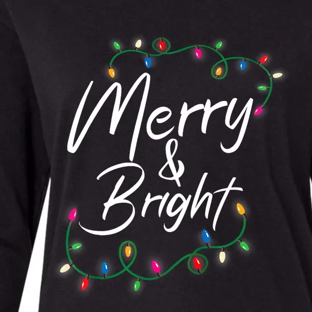 Merry And Bright Christmas Lights Xmas Holiday Family Match Womens Cotton Relaxed Long Sleeve T-Shirt