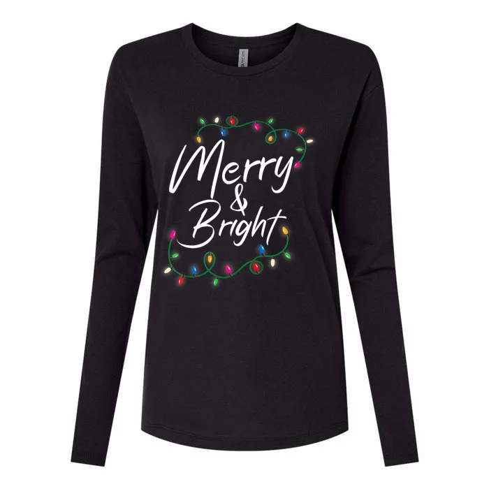 Merry And Bright Christmas Lights Xmas Holiday Family Match Womens Cotton Relaxed Long Sleeve T-Shirt