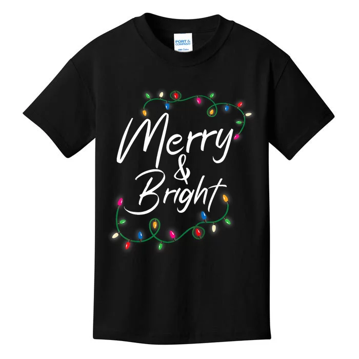 Merry And Bright Christmas Lights Xmas Holiday Family Match Kids T-Shirt