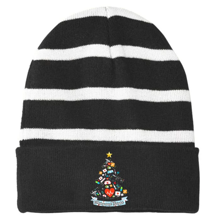 Merry And Bright Nurse Christmas Costume Striped Beanie with Solid Band