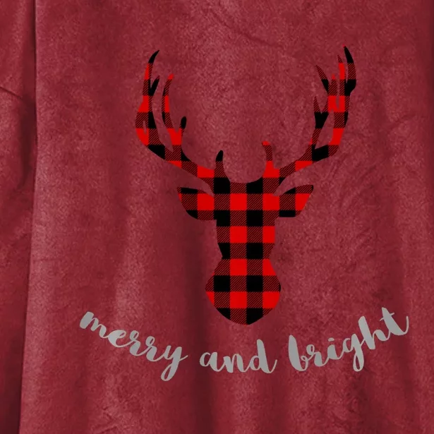 Merry And Bright Buffalo Plaid Deer Head Long Sleeved Hooded Wearable Blanket