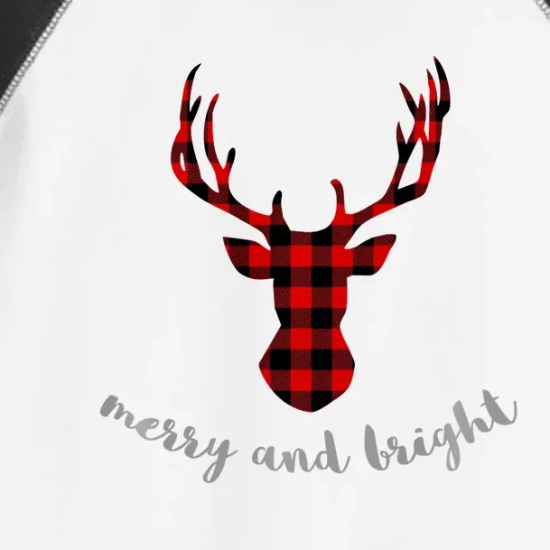 Merry And Bright Buffalo Plaid Deer Head Long Sleeved Toddler Fine Jersey T-Shirt