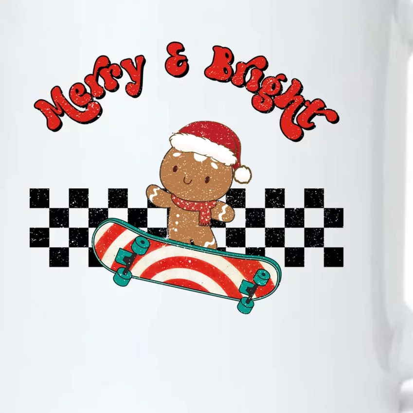 Merry And Bright Christmas Funny Skateboarding Gingerbread Gift Black Color Changing Mug