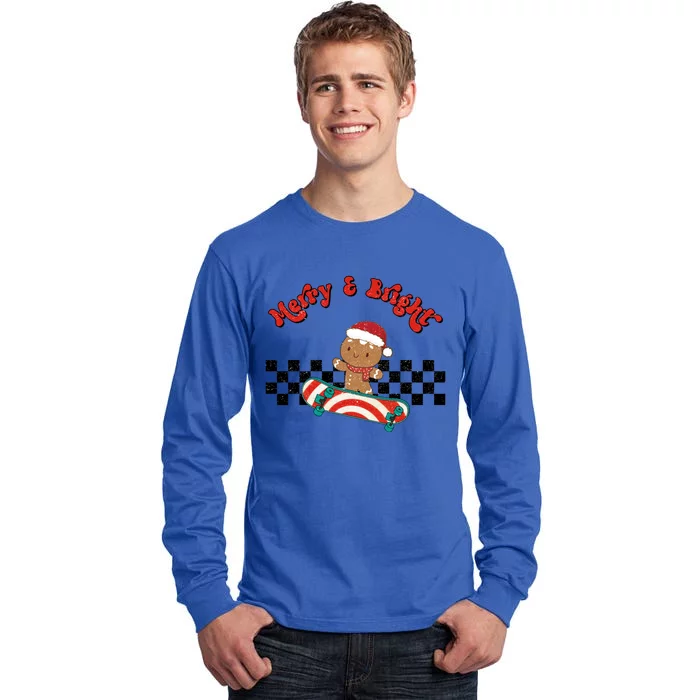 Merry And Bright Christmas Funny Skateboarding Gingerbread Gift Tall Long Sleeve T-Shirt