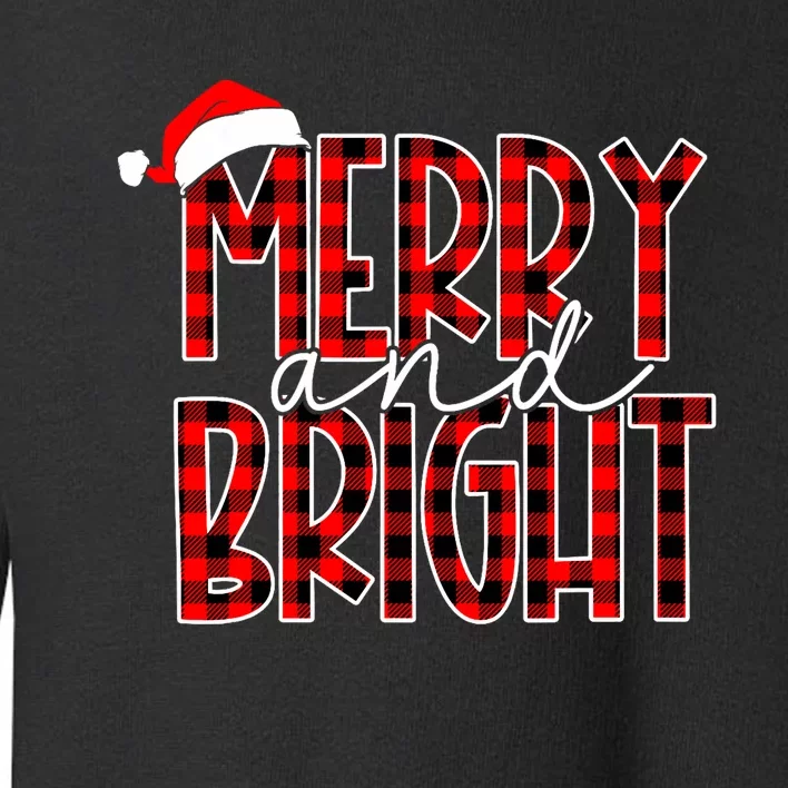 Merry And Bright Buffalo Plaid Red Santa Hat Christmas Xmas Toddler Sweatshirt