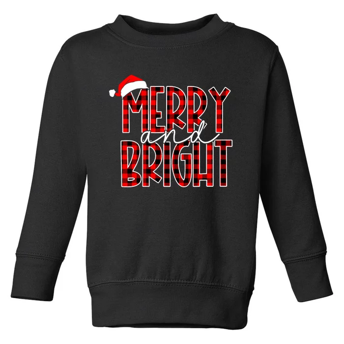 Merry And Bright Buffalo Plaid Red Santa Hat Christmas Xmas Toddler Sweatshirt