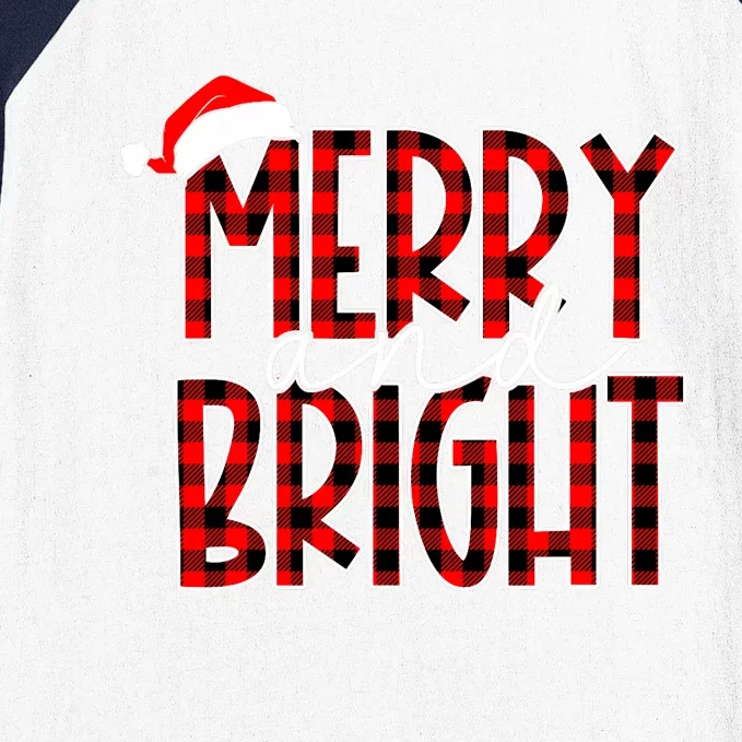 Merry And Bright Buffalo Plaid Red Santa Hat Christmas Xmas Baseball Sleeve Shirt