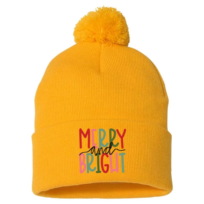 Merry And Bright Christmas Women Girls Cute Pom Pom 12in Knit Beanie