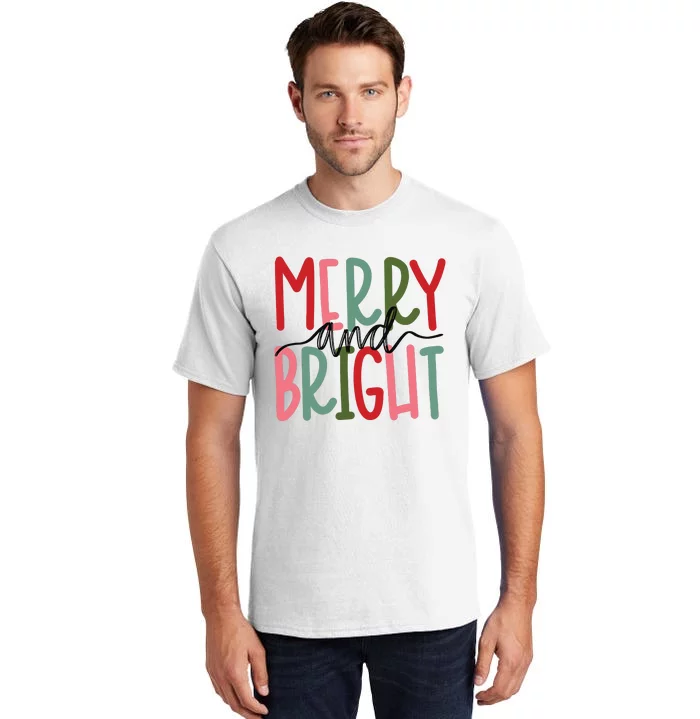 Merry And Bright Christmas Women Girls Cute Tall T-Shirt