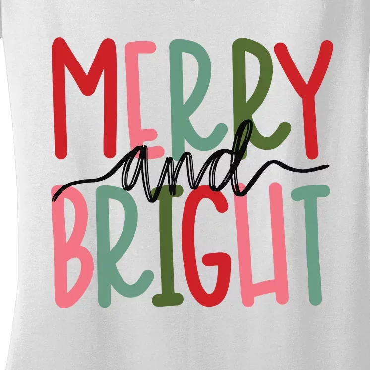 Merry And Bright Christmas Women Girls Cute Women's V-Neck T-Shirt