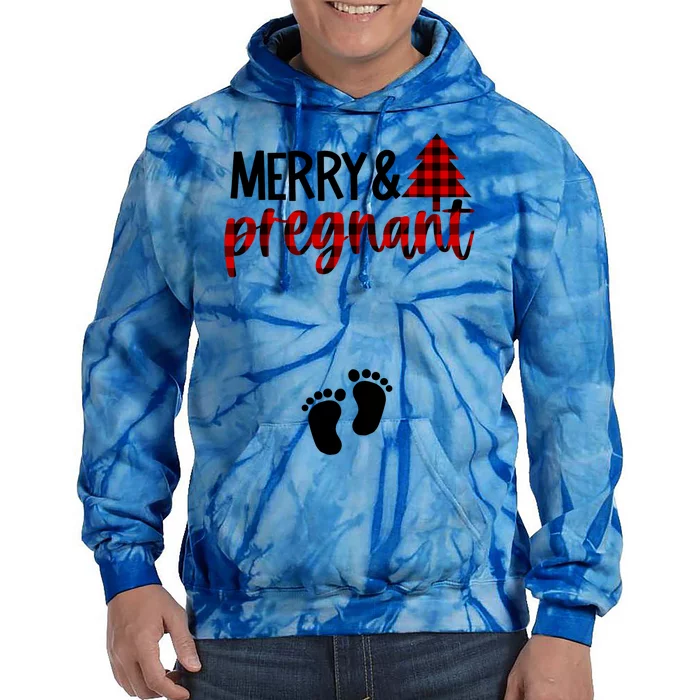 Merry And Bright Pregnant Christmas Pregnancy Announcement Tie Dye Hoodie