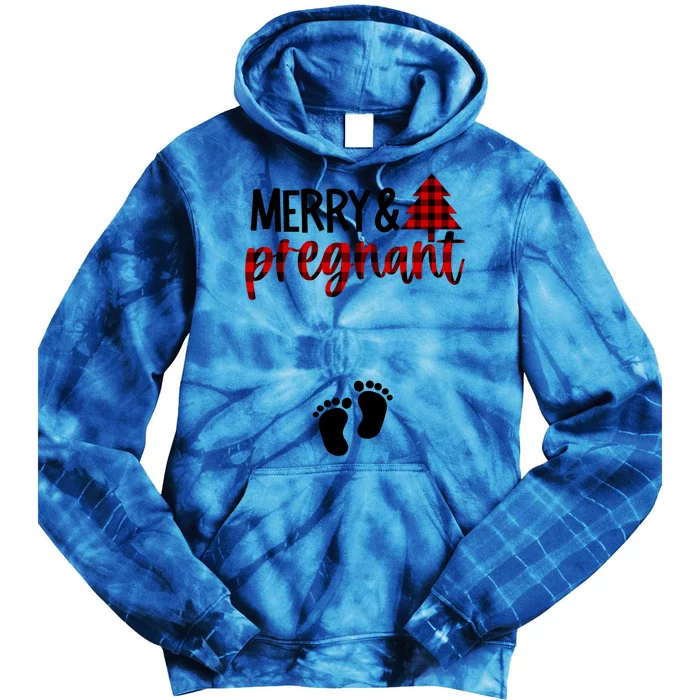 Merry And Bright Pregnant Christmas Pregnancy Announcement Tie Dye Hoodie