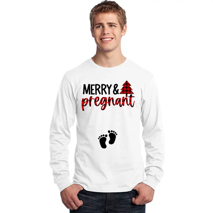 Merry And Bright Pregnant Christmas Pregnancy Announcement Tall Long Sleeve T-Shirt