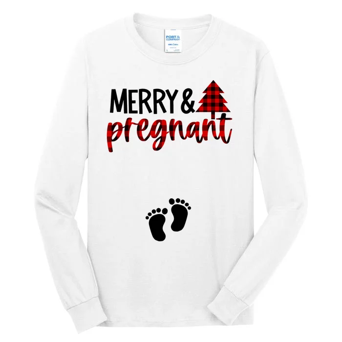 Merry And Bright Pregnant Christmas Pregnancy Announcement Tall Long Sleeve T-Shirt