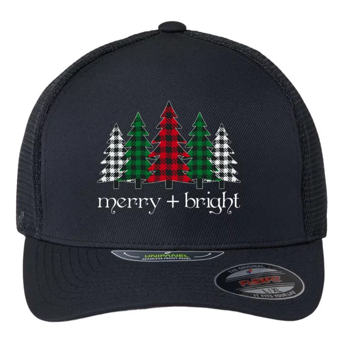 Merry And Bright Red Buffalo Plaid Christmas Trees Flexfit Unipanel Trucker Cap