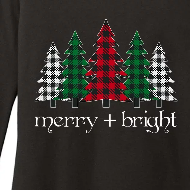 Merry And Bright Red Buffalo Plaid Christmas Trees Womens CVC Long Sleeve Shirt