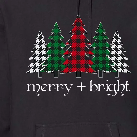 Merry And Bright Red Buffalo Plaid Christmas Trees Premium Hoodie