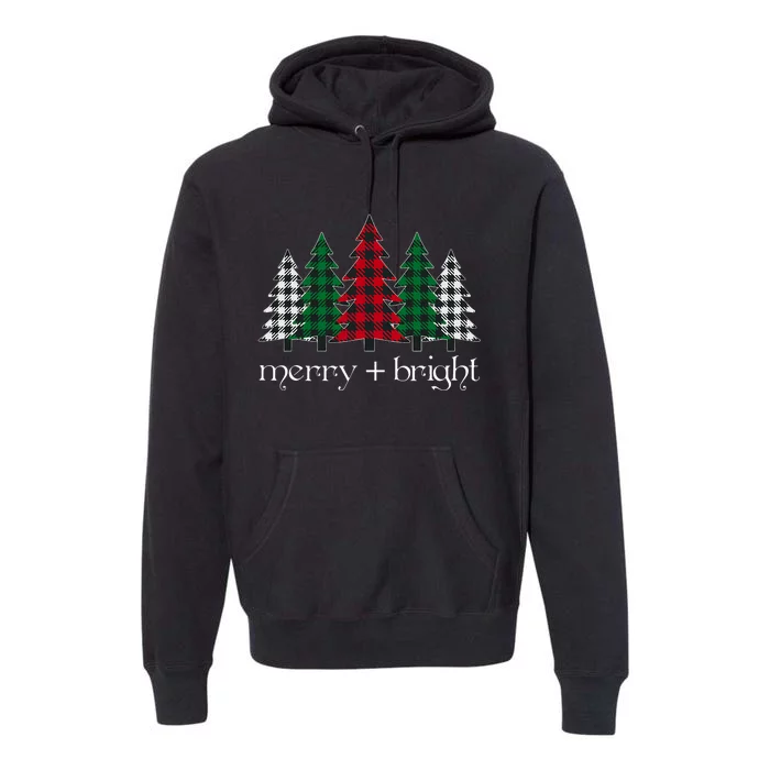 Merry And Bright Red Buffalo Plaid Christmas Trees Premium Hoodie