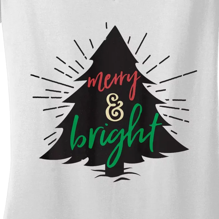 Merry And Bright Christmas Carol Holiday Party Singing Tree Women's V-Neck T-Shirt