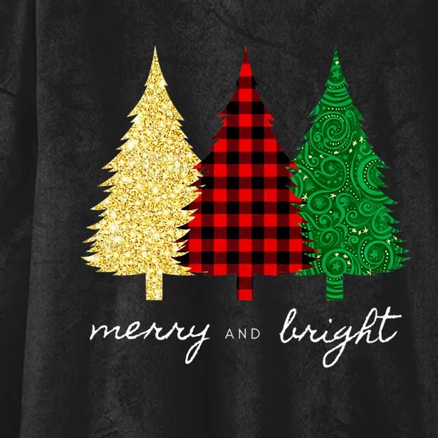 Merry And Bright Red Yellow Green Christmas Trees Premium Hooded Wearable Blanket