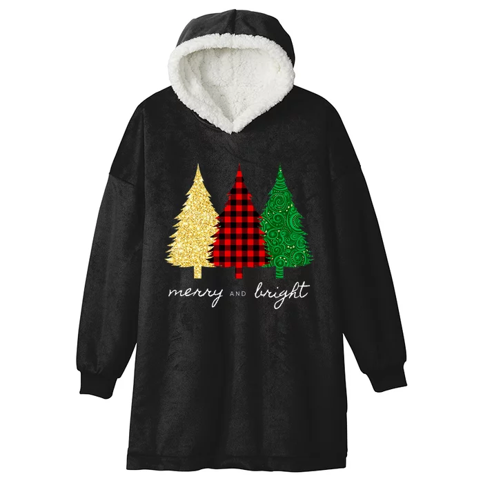 Merry And Bright Red Yellow Green Christmas Trees Premium Hooded Wearable Blanket