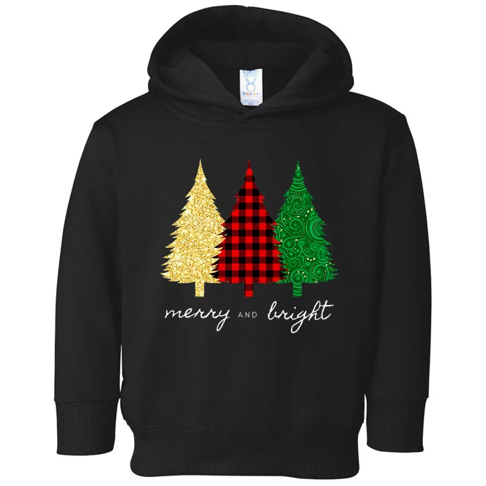 Merry And Bright Red Yellow Green Christmas Trees Premium Toddler Hoodie