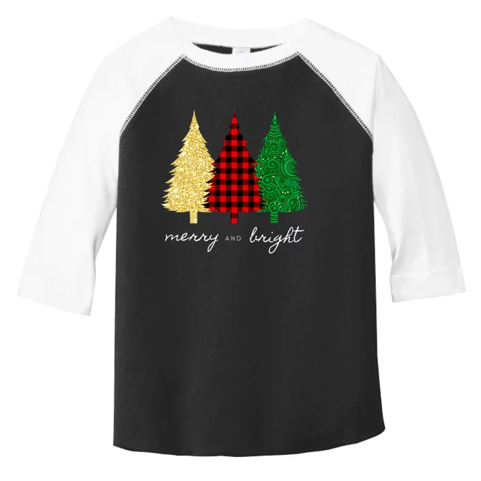 Merry And Bright Red Yellow Green Christmas Trees Premium Toddler Fine Jersey T-Shirt