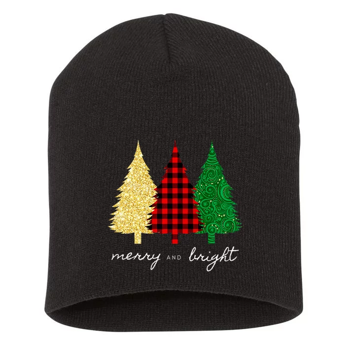 Merry And Bright Red Yellow Green Christmas Trees Premium Short Acrylic Beanie