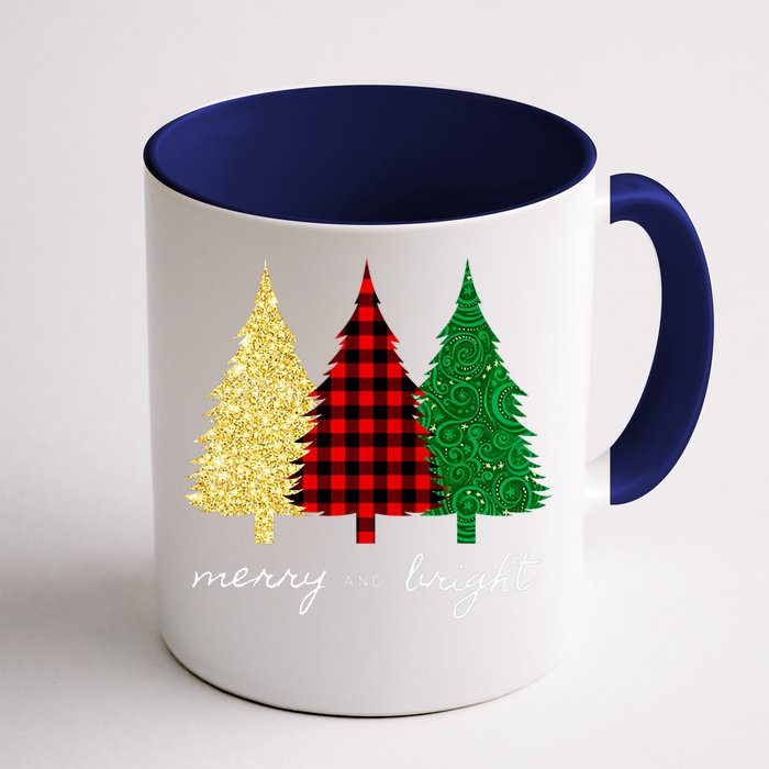 Merry And Bright Red Yellow Green Christmas Trees Premium Front & Back Coffee Mug