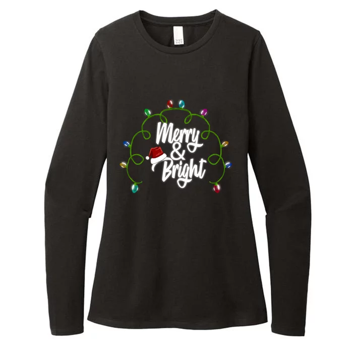 Merry And Bright Santa Hat Colorful Lights Christmas Gift Womens CVC Long Sleeve Shirt