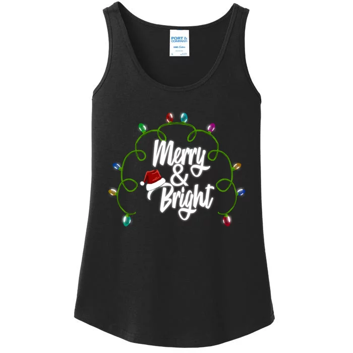 Merry And Bright Santa Hat Colorful Lights Christmas Gift Ladies Essential Tank