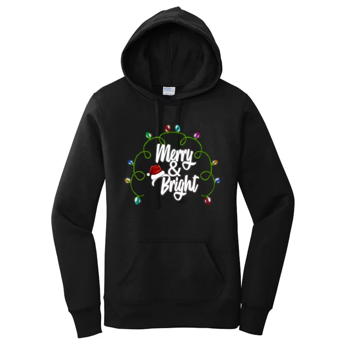 Merry And Bright Santa Hat Colorful Lights Christmas Gift Women's Pullover Hoodie