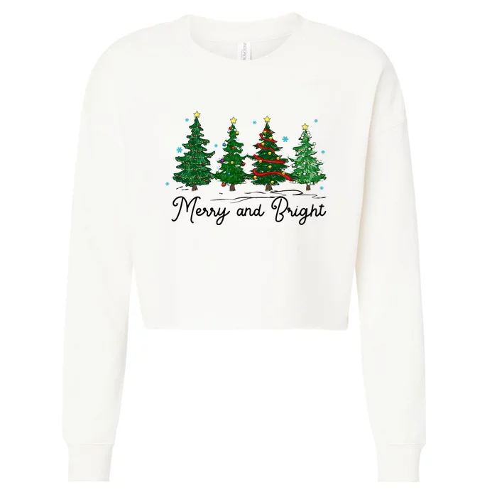 Merry And Bright Christmas Family Pajamas Matching Cropped Pullover Crew